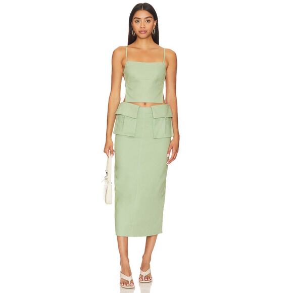Camila Coelho Rousseau Set Linen Cargo Skirt Backless Shirt Y2K Small Sage Green - Picture 2 of 14